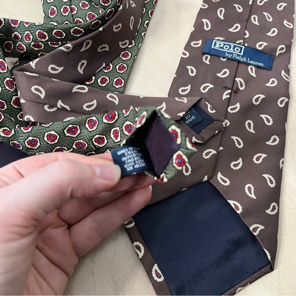 (2) Polo Ralph Lauren Silk Ties Green and Brown Patterned Paisley 4" - Picture 5 of 7